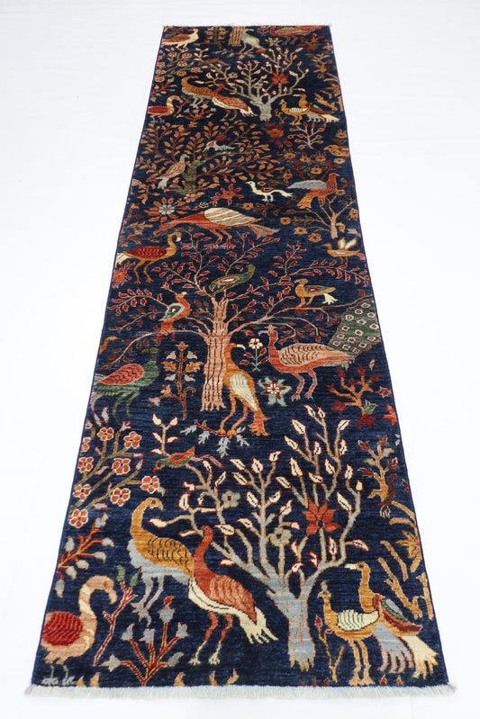 88 x 290 cm | Birds Afghan Tribal Hand Knotted Veg Dye Wool Runner