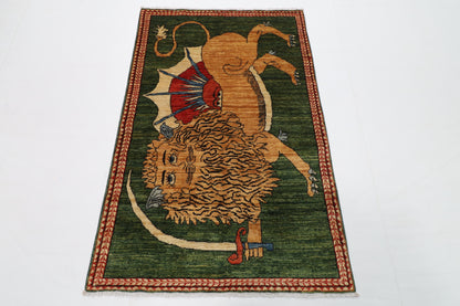 100 x 153 cm | Lion Green Oriental Afghan Hand Knotted Wool carpet