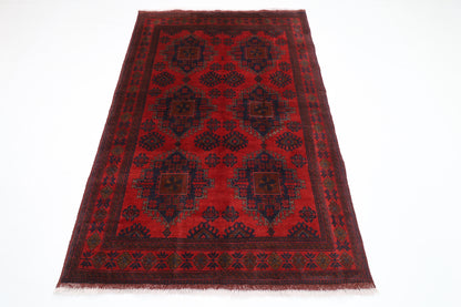 134 x 199 cm | Geometric Red Oriental Area Rug Afghan Hand Knotted Wool carpet
