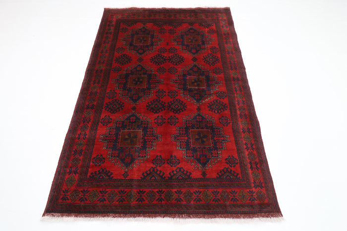 134 x 199 cm | Geometric Red Oriental Area Rug Afghan Hand Knotted Wool carpet