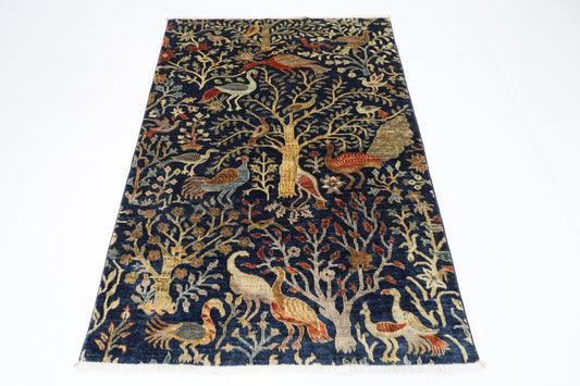 126 x 178 cm | Birds Afghan Tribal Hand Knotted Veg Dye Wool Carpet