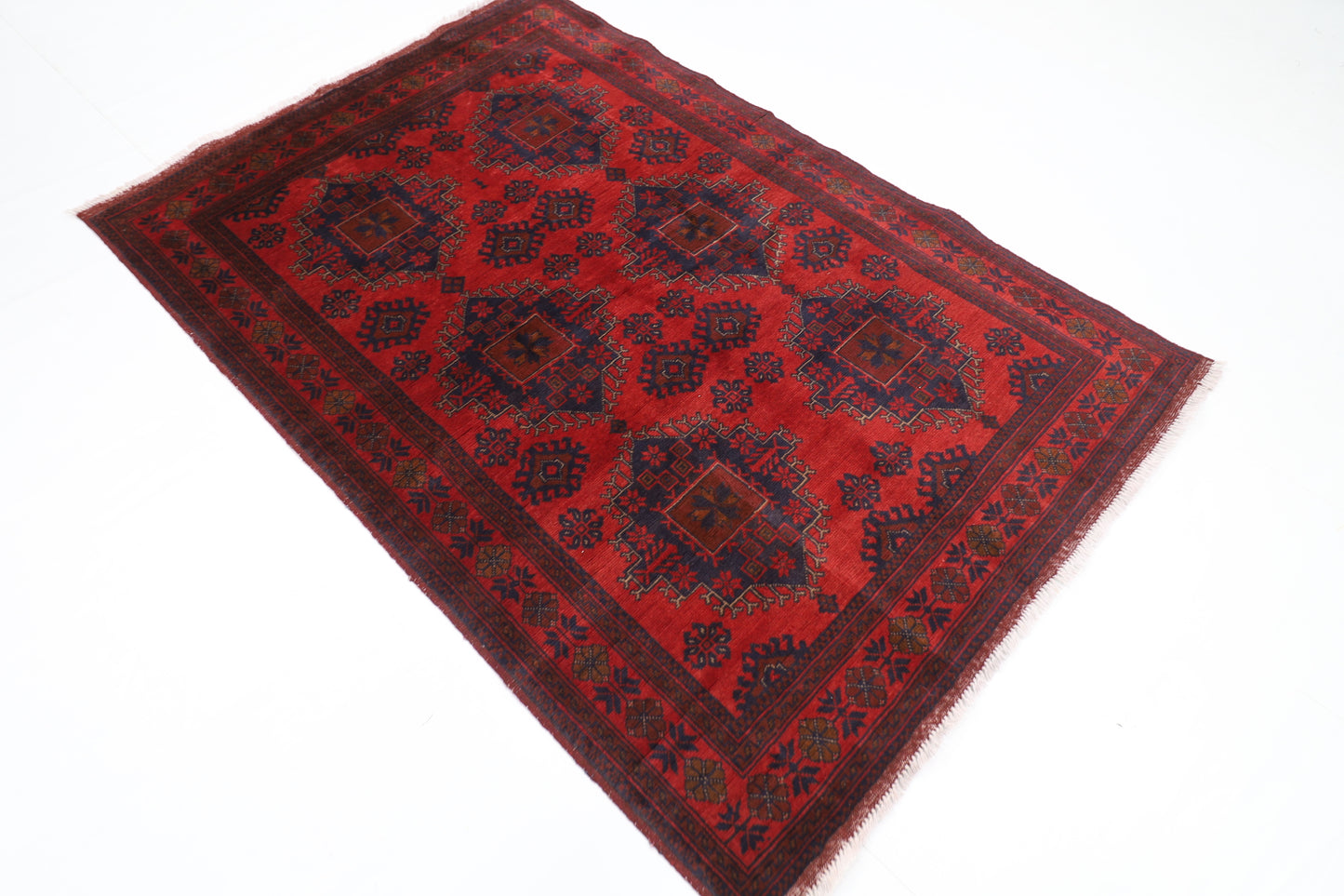 134 x 199 cm | Geometric Red Oriental Area Rug Afghan Hand Knotted Wool carpet