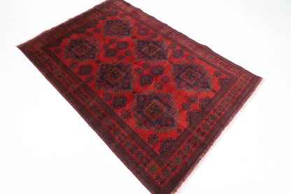 134 x 199 cm | Geometric Red Oriental Area Rug Afghan Hand Knotted Wool carpet
