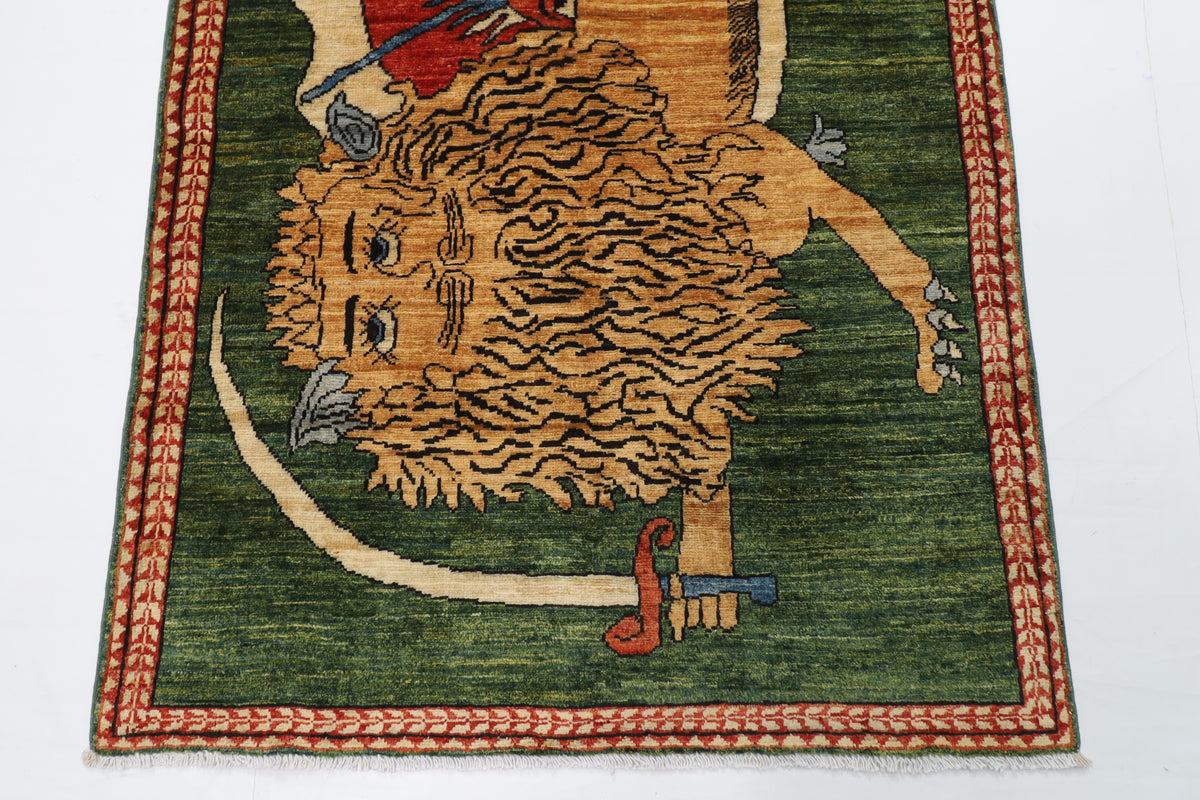 100 x 153 cm | Lion Green Oriental Afghan Hand Knotted Wool carpet