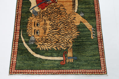 100 x 153 cm | Lion Green Oriental Afghan Hand Knotted Wool carpet