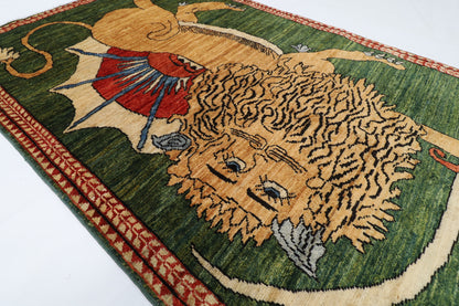 100 x 153 cm | Lion Green Oriental Afghan Hand Knotted Wool carpet