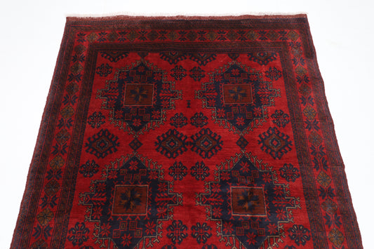 134 x 199 cm | Geometric Red Oriental Area Rug Afghan Hand Knotted Wool carpet