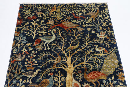 126 x 178 cm | Birds Afghan Tribal Hand Knotted Veg Dye Wool Carpet