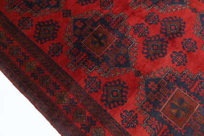 134 x 199 cm | Geometric Red Oriental Area Rug Afghan Hand Knotted Wool carpet