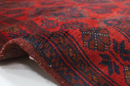 134 x 199 cm | Geometric Red Oriental Area Rug Afghan Hand Knotted Wool carpet