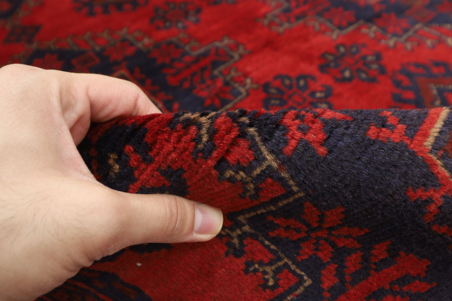 134 x 199 cm | Geometric Red Oriental Area Rug Afghan Hand Knotted Wool carpet