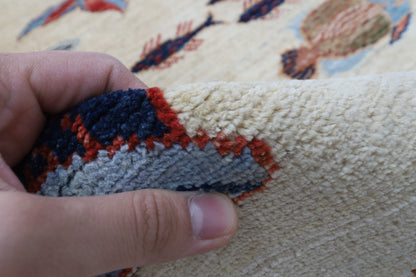 84 x 124 cm | Fish beige Oriental Afghan Hand Knotted Wool carpet