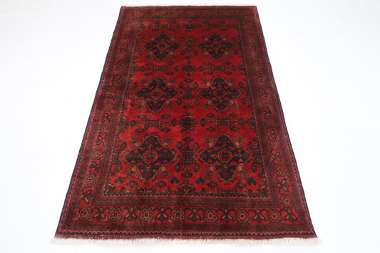 129 x 202 cm | Tribal Red Oriental Area Rug Afghan Hand Knotted Wool carpet