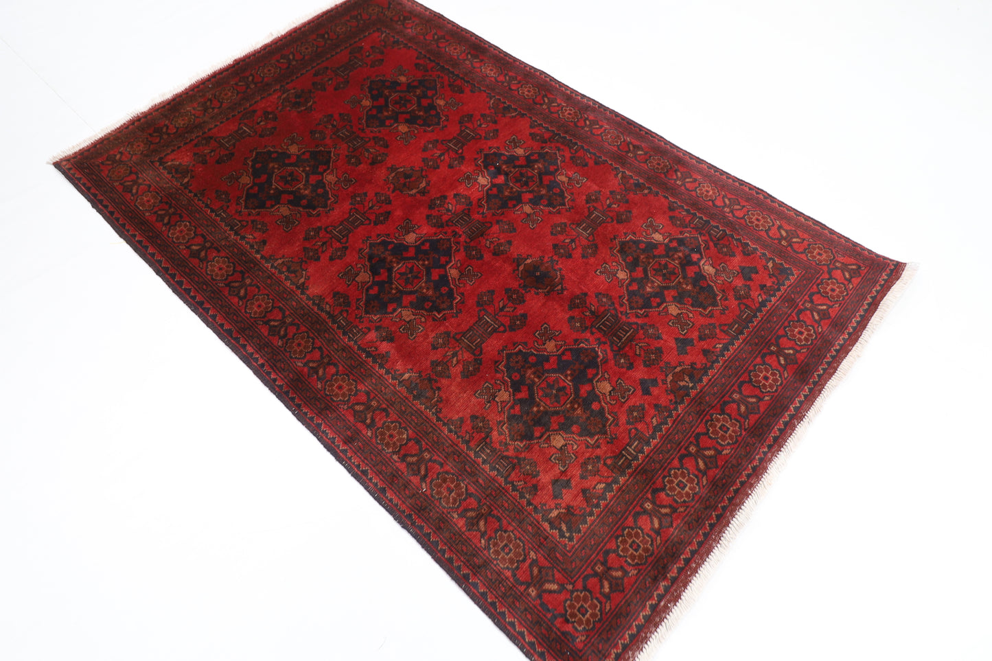 129 x 202 cm | Tribal Red Oriental Area Rug Afghan Hand Knotted Wool carpet