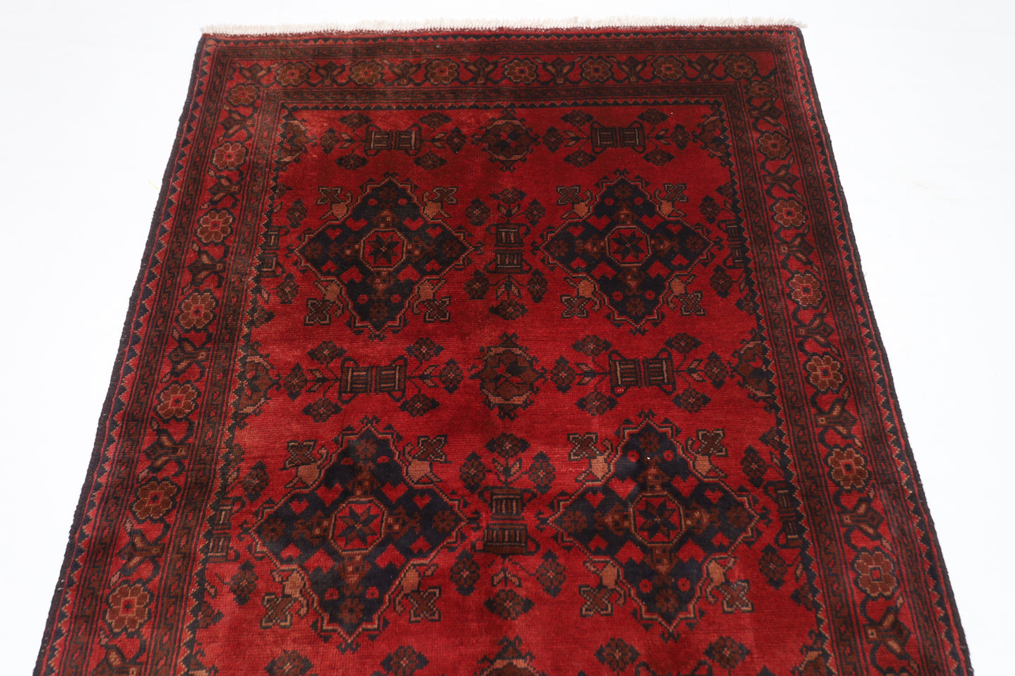 129 x 202 cm | Tribal Red Oriental Area Rug Afghan Hand Knotted Wool carpet