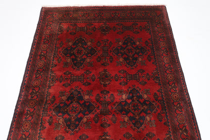 129 x 202 cm | Tribal Red Oriental Area Rug Afghan Hand Knotted Wool carpet