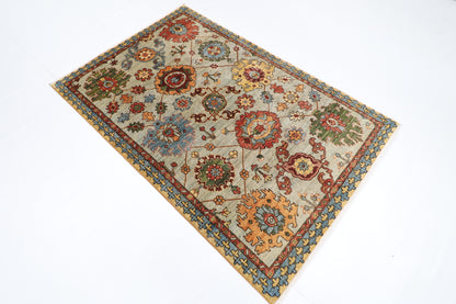 122 x 187 cm | Floral Oriental Area Rug Afghan Hand Knotted Veg dye Wool carpet