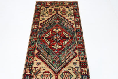 82 x 302 cm | Heriz Beige Afghan Tribal Hand Knotted Veg Dye Wool Runner
