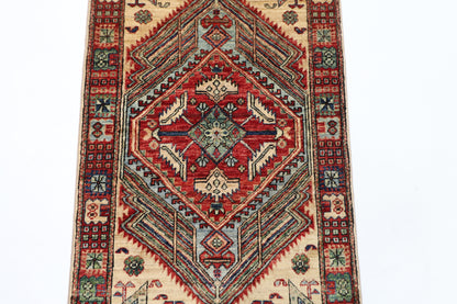 82 x 302 cm | Heriz Beige Afghan Tribal Hand Knotted Veg Dye Wool Runner