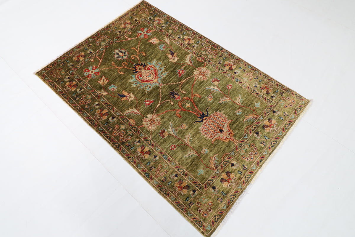 100 x 147 cm | Alfombra Oriental Mamluk Azul Afgano Anudada a Mano Lana Teñida con Tintes Vegetales