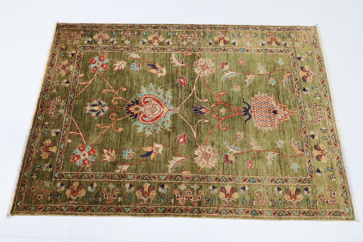100 x 147 cm | Alfombra Oriental Mamluk Azul Afgano Anudada a Mano Lana Teñida con Tintes Vegetales