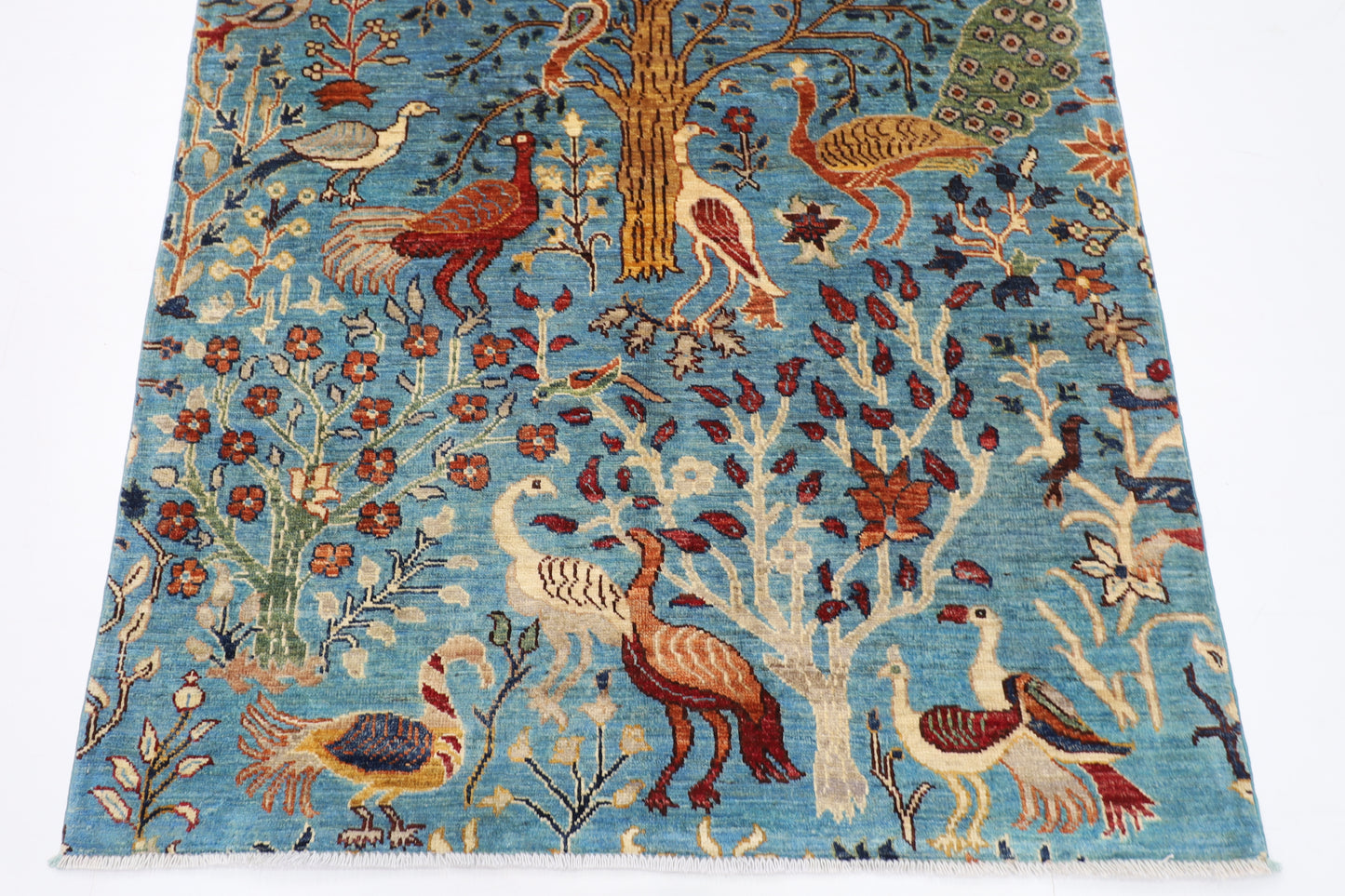 123 x 187 cm | Birds Blue Oriental Area Rug Afghan Hand Knotted Veg dye Wool carpet