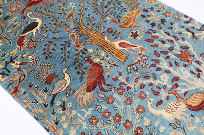 123 x 187 cm | Birds Blue Oriental Area Rug Afghan Hand Knotted Veg dye Wool carpet