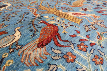 123 x 187 cm | Birds Blue Oriental Area Rug Afghan Hand Knotted Veg dye Wool carpet