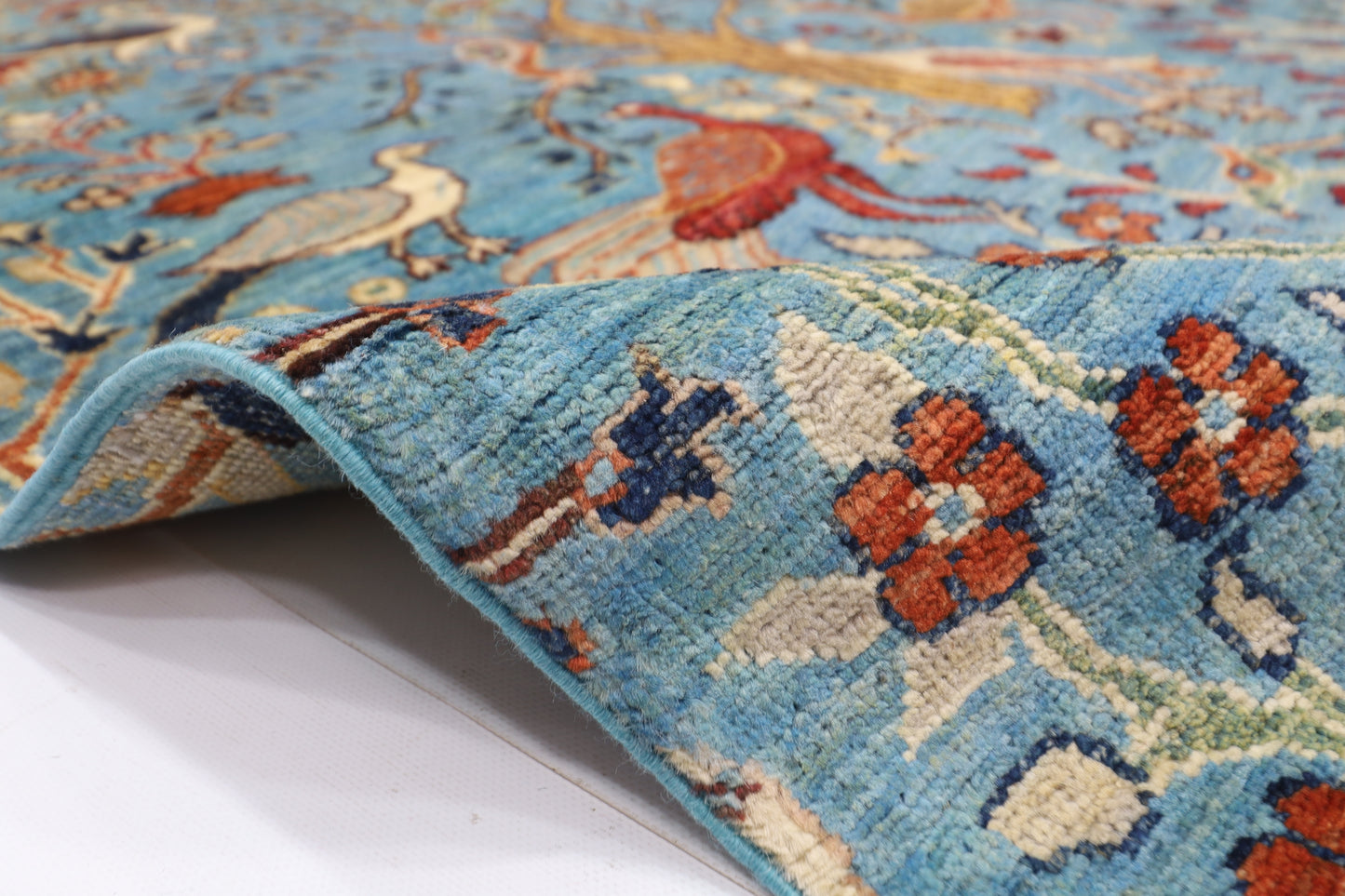 123 x 187 cm | Birds Blue Oriental Area Rug Afghan Hand Knotted Veg dye Wool carpet