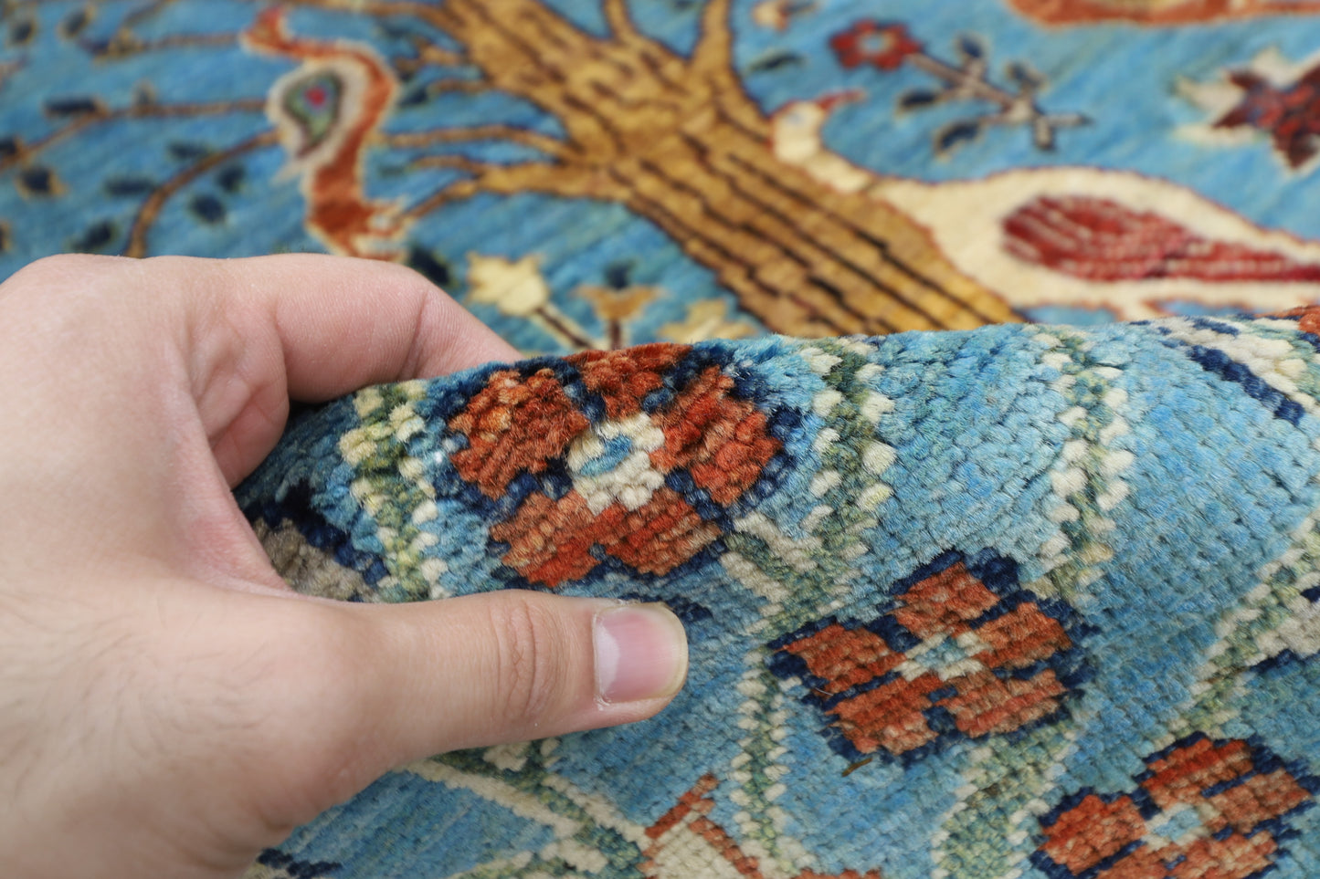 123 x 187 cm | Birds Blue Oriental Area Rug Afghan Hand Knotted Veg dye Wool carpet