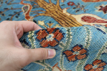 123 x 187 cm | Birds Blue Oriental Area Rug Afghan Hand Knotted Veg dye Wool carpet
