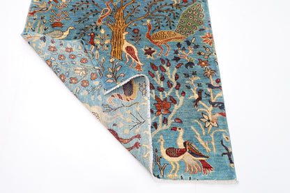 123 x 187 cm | Birds Blue Oriental Area Rug Afghan Hand Knotted Veg dye Wool carpet