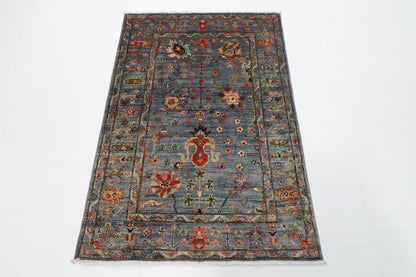 103 x 150 cm | Floral Gray Oriental Afghan Hand Knotted Wool carpet