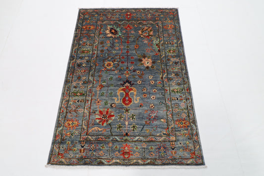 103 x 150 cm | Floral Gray Oriental Afghan Hand Knotted Wool carpet