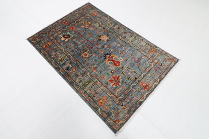 103 x 150 cm | Floral Gray Oriental Afghan Hand Knotted Wool carpet