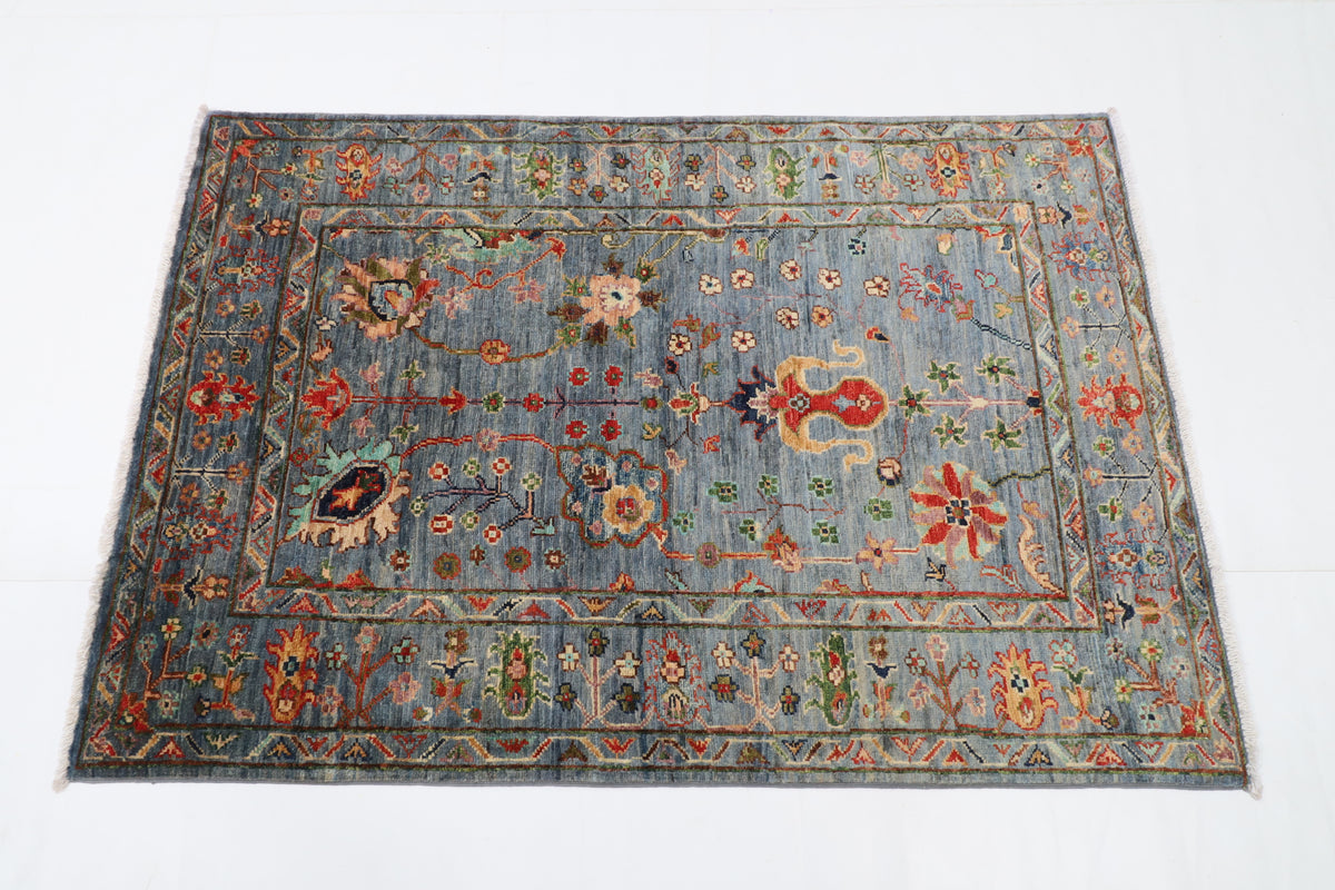 103 x 150 cm | Floral Gray Oriental Afghan Hand Knotted Wool carpet