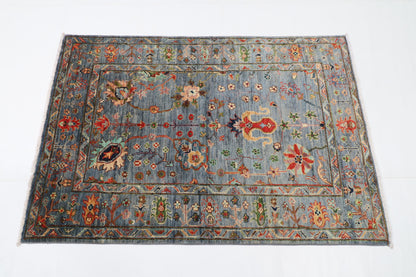 103 x 150 cm | Floral Gray Oriental Afghan Hand Knotted Wool carpet