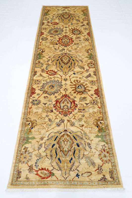 93 x 297 cm | Beige Afghan Tribal Hand Knotted Veg Dye Wool Runner