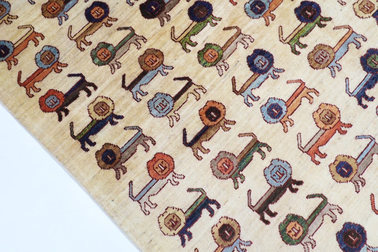 151 x 196 cm | Lion Beige Oriental Area Rug Afghan Hand Knotted Veg dye Wool carpet