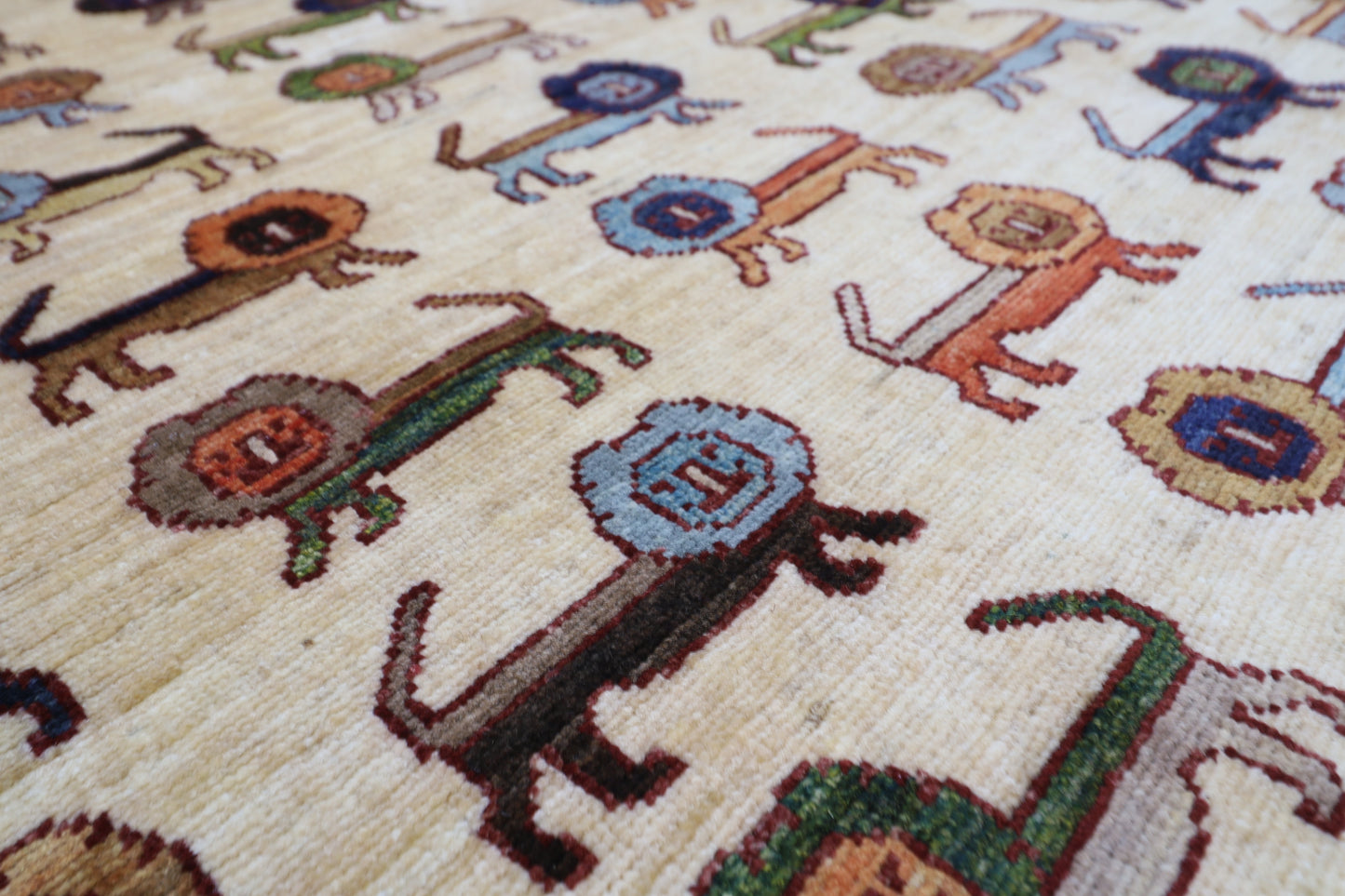 151 x 196 cm | Lion Beige Oriental Area Rug Afghan Hand Knotted Veg dye Wool carpet