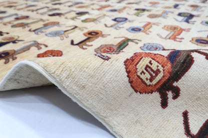151 x 196 cm | Lion Beige Oriental Area Rug Afghan Hand Knotted Veg dye Wool carpet