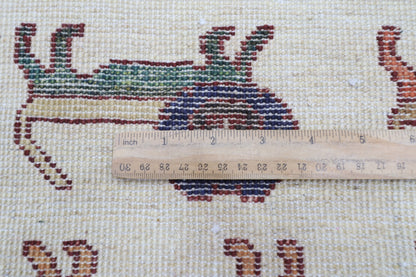 151 x 196 cm | Lion Beige Oriental Area Rug Afghan Hand Knotted Veg dye Wool carpet