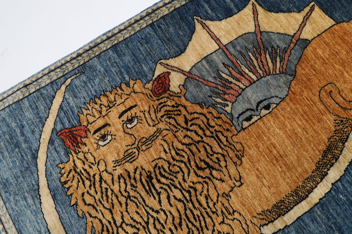 105 x 161 cm | Lion Blue Oriental Afghan Hand Knotted Wool carpet