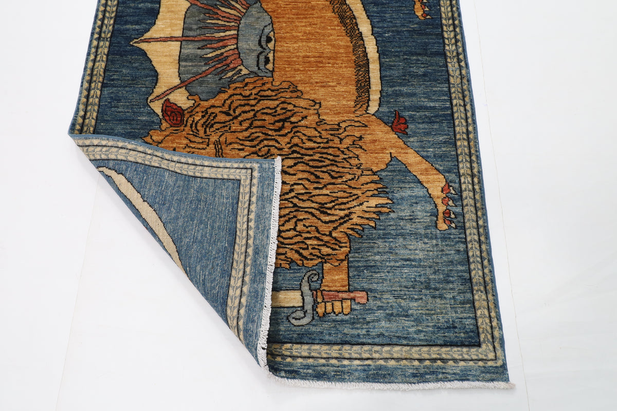 105 x 161 cm | Lion Blue Oriental Afghan Hand Knotted Wool carpet