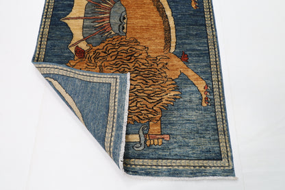 105 x 161 cm | Lion Blue Oriental Afghan Hand Knotted Wool carpet