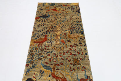 87 x 360 cm | Birds Afghan Tribal Hand Knotted Veg Dye Wool Runner