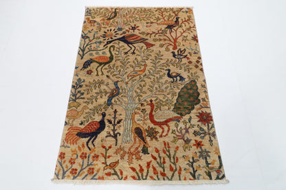101 x 148 cm | Birds Beige Oriental Afghan Hand Knotted Wool carpet