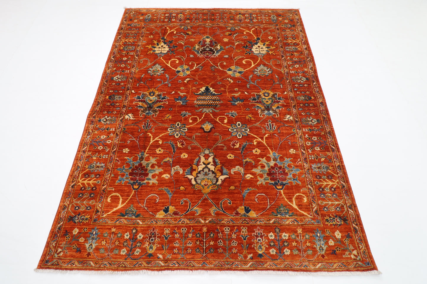 152 x 202 cm | Oriental Sultani Orange Area Rug Afghan Hand Knotted Veg Dye Wool carpet