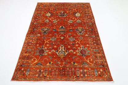 152 x 202 cm | Oriental Sultani Orange Area Rug Afghan Hand Knotted Veg Dye Wool carpet