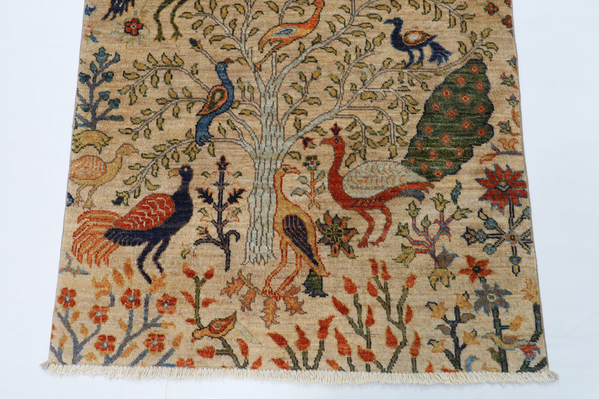 101 x 148 cm | Birds Beige Oriental Afghan Hand Knotted Wool carpet
